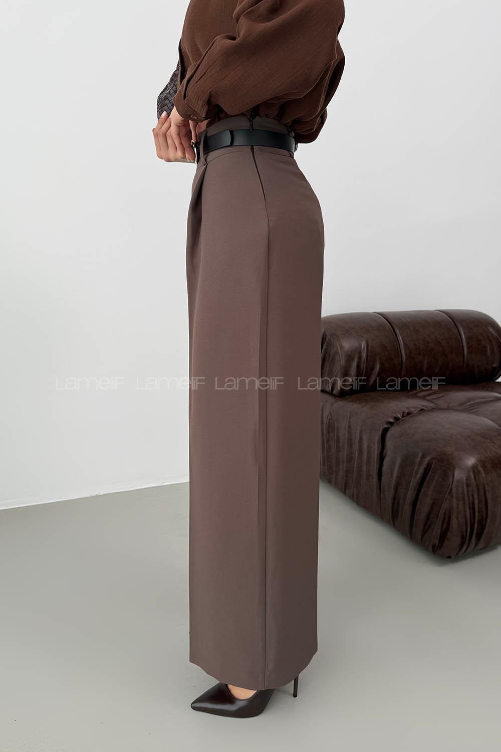 Lamelif Krep Palazzo Pantolon Kahverengi