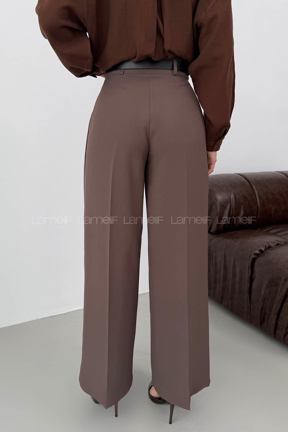 Lamelif Krep Palazzo Pantolon Kahverengi