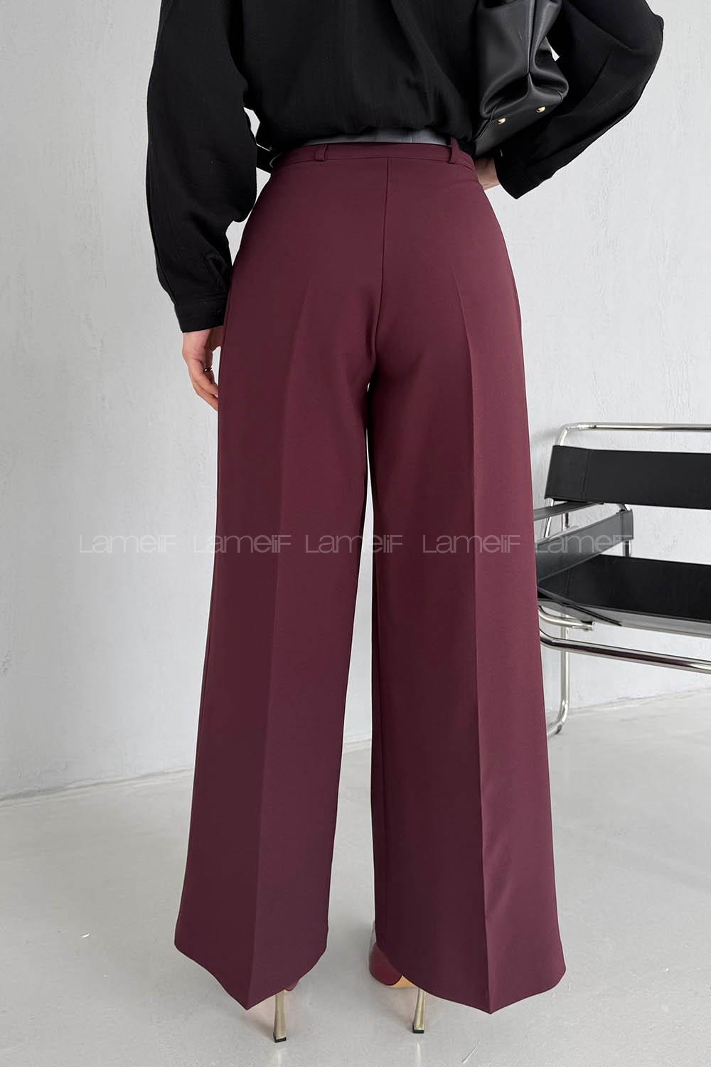 Lamelif Krep Palazzo Pantolon Mürdüm