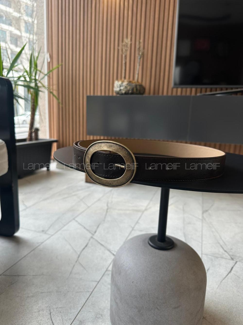 Lamelif Oval Tokalı Krem Suni Deri Kadın Kemer – Vintage Seri