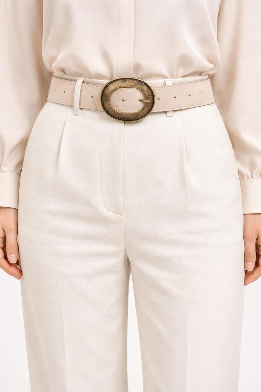 Lamelif Oval Tokalı Krem Suni Deri Kadın Kemer – Vintage Seri