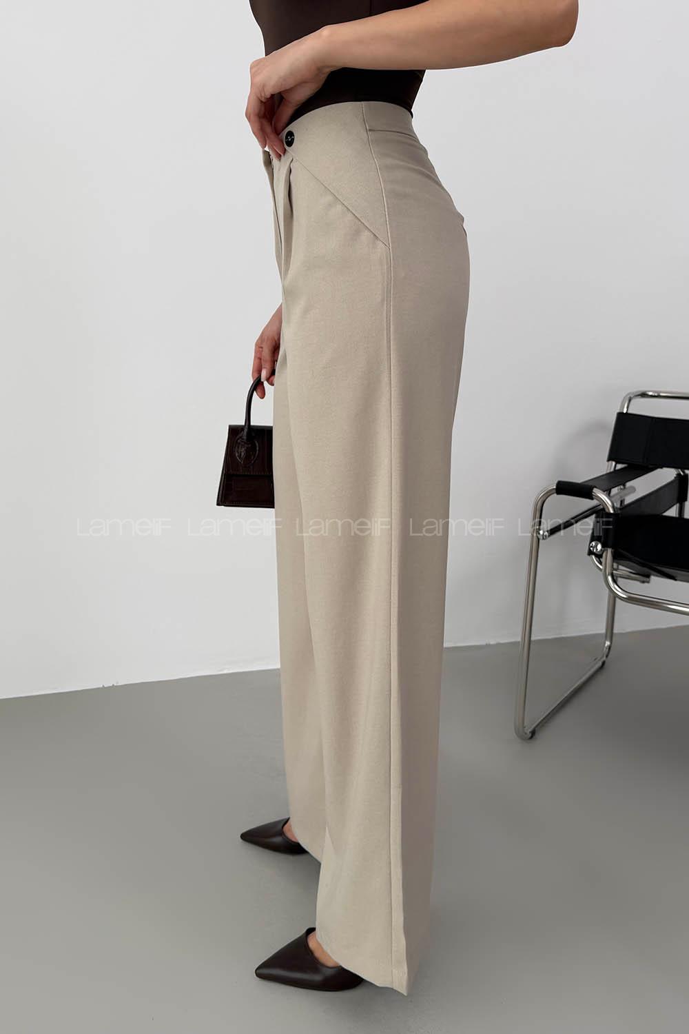 Lamelif Palazzo Pantolon Taş Rengi