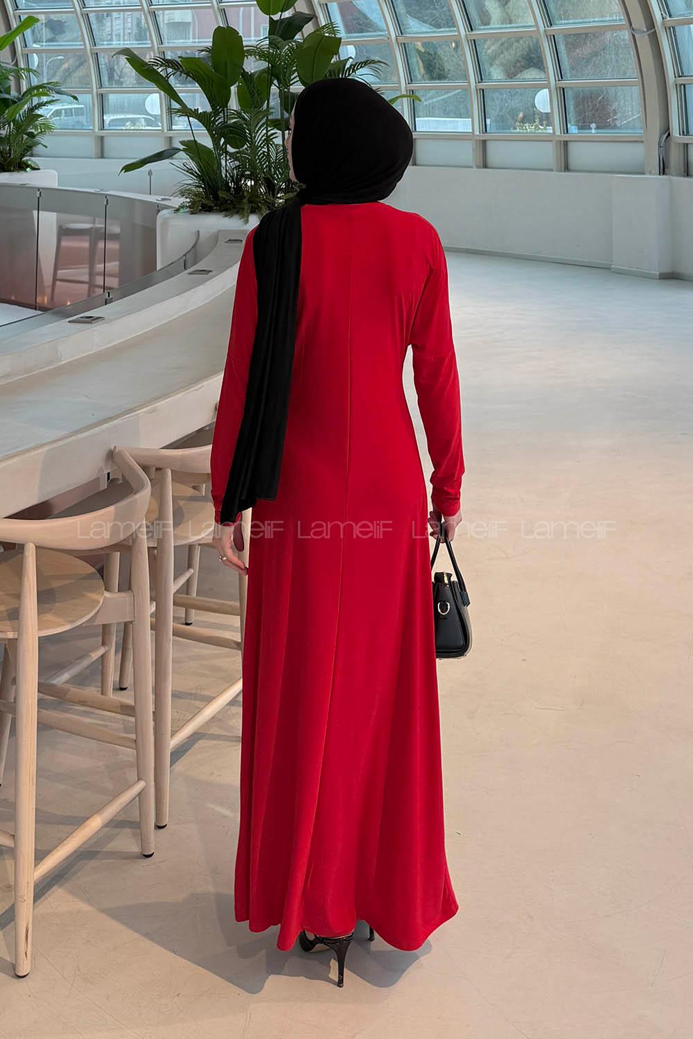 Lamelif Sandy Toka Detaylı Elbise Bordo