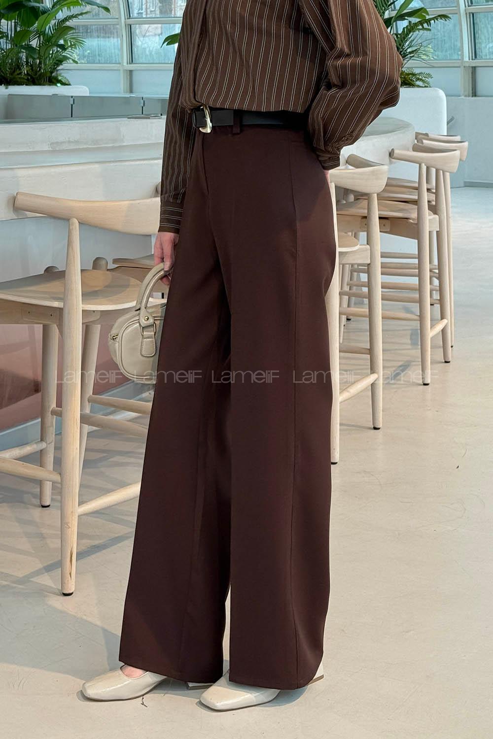 Bitter Brown Crepe Fabric High Waist Material Pants
