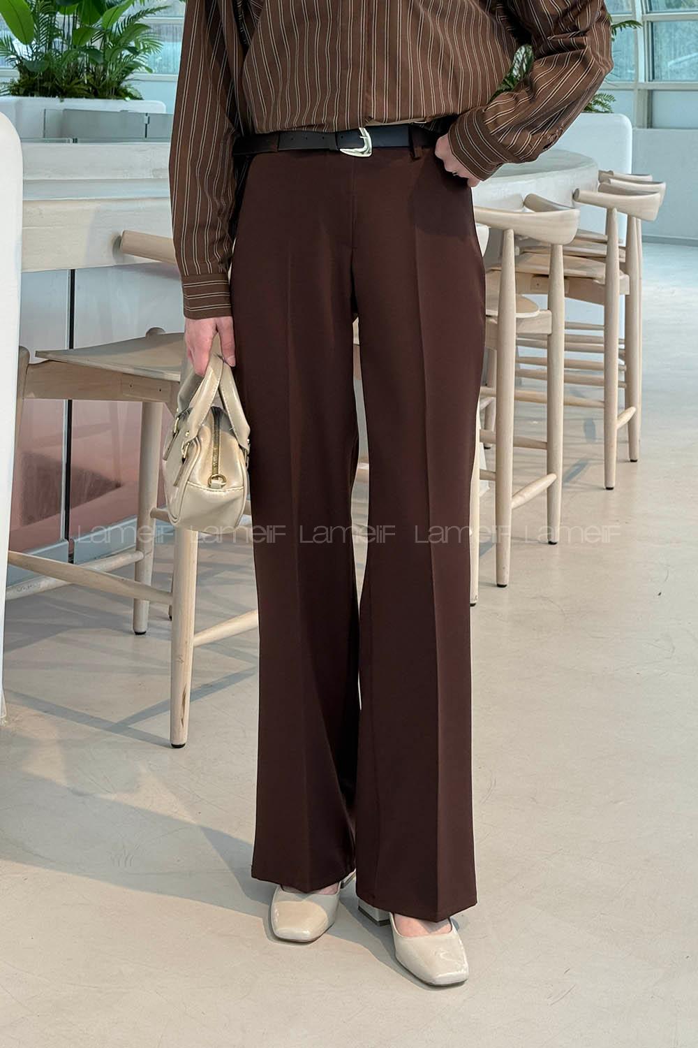 Bitter Brown Crepe Fabric High Waist Material Pants