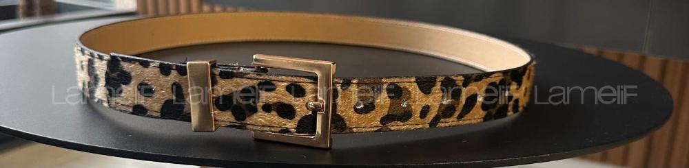 Lamelif Leopar Zarefeti Suni Deri Kaplama Kadın Kemer