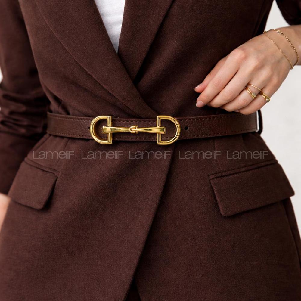 Lamelif Massi Çif Tokalı Kemer Kahverengi Gold