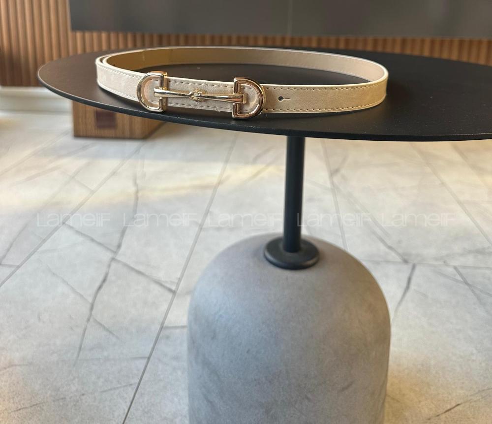 Lamelif Massi Çif Tokalı Kemer Krem Gold