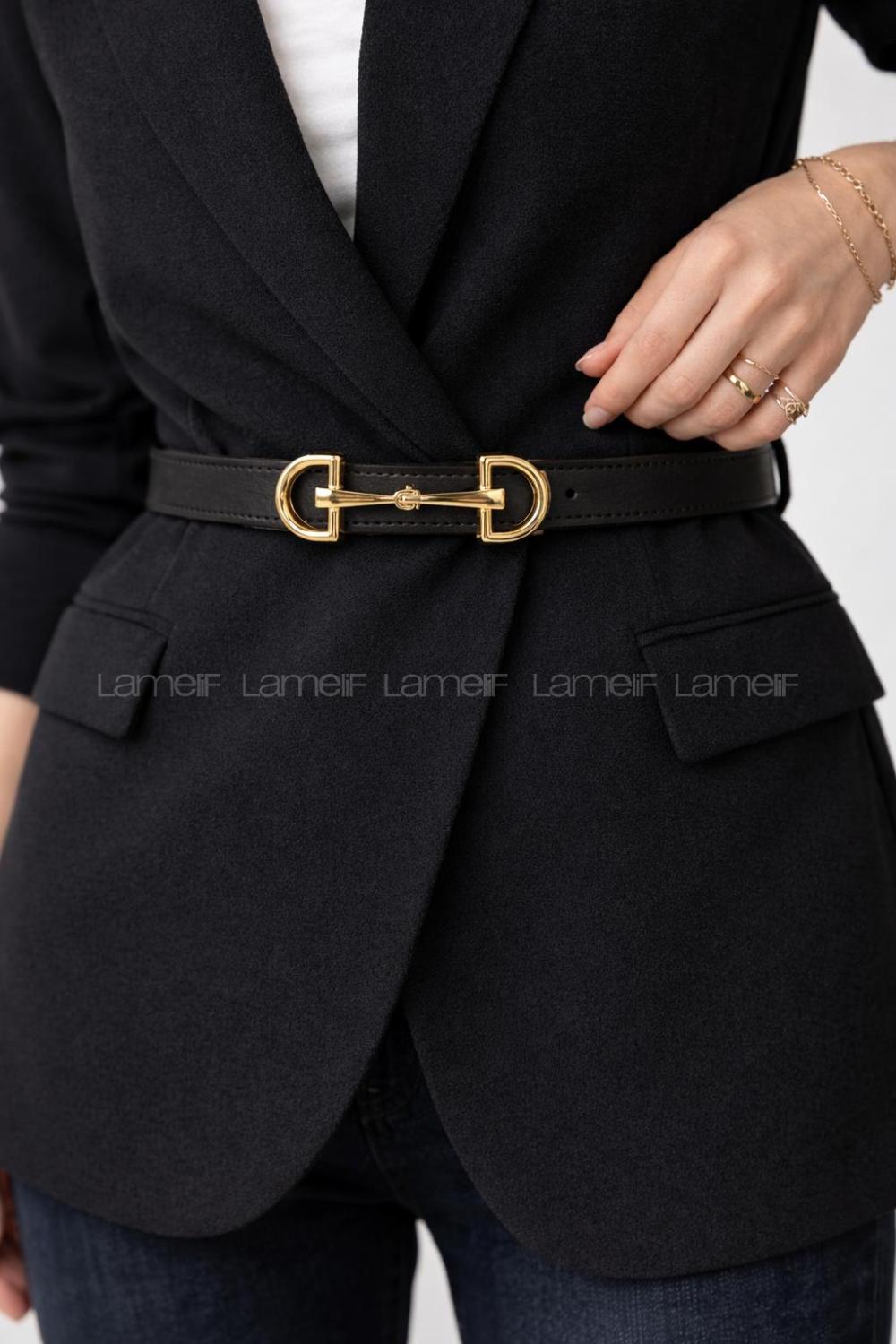 Lamelif Massi Çif Tokalı Kemer Siyah Gold