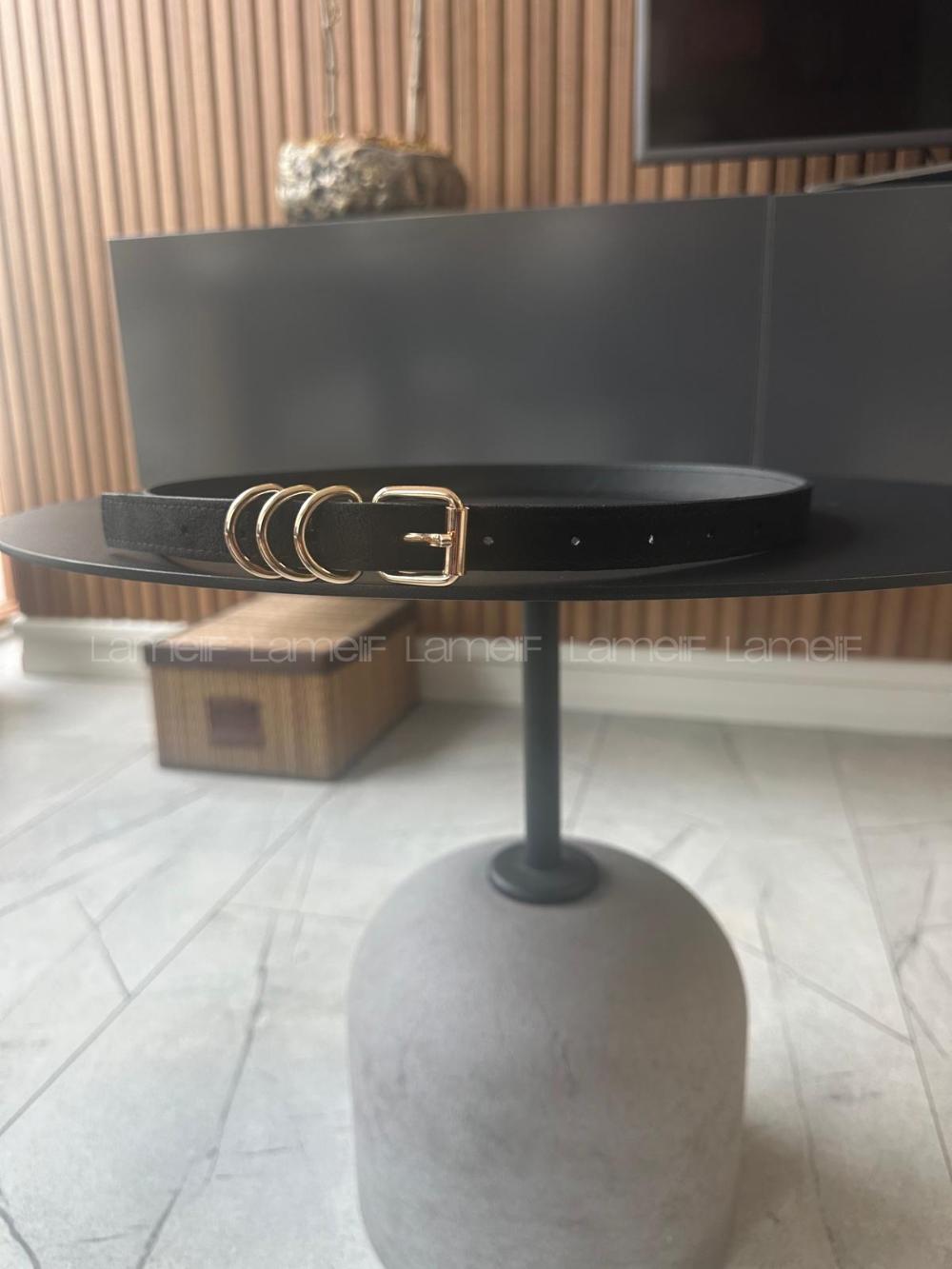 Lamelif Noir Nubuk Gold Halka Tokalı Kadın Kemer