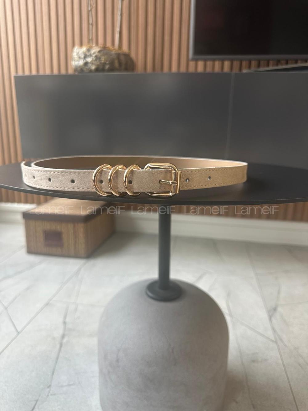 Lamelif Noir Nubuk Gold Halka Tokalı Kadın Kemer