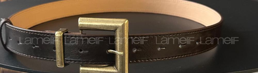 Lamelif Urban Classic Suni Deri Kemer Mat Gold Tokalı