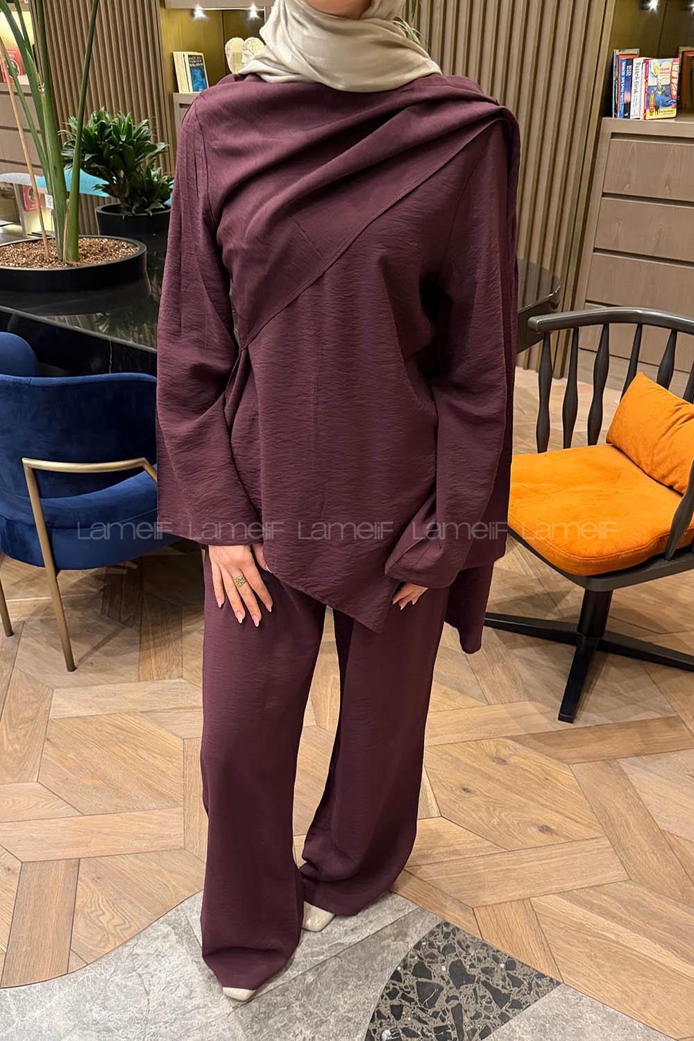 Lamelif Atkılı Modal İkili Takım Mürdüm