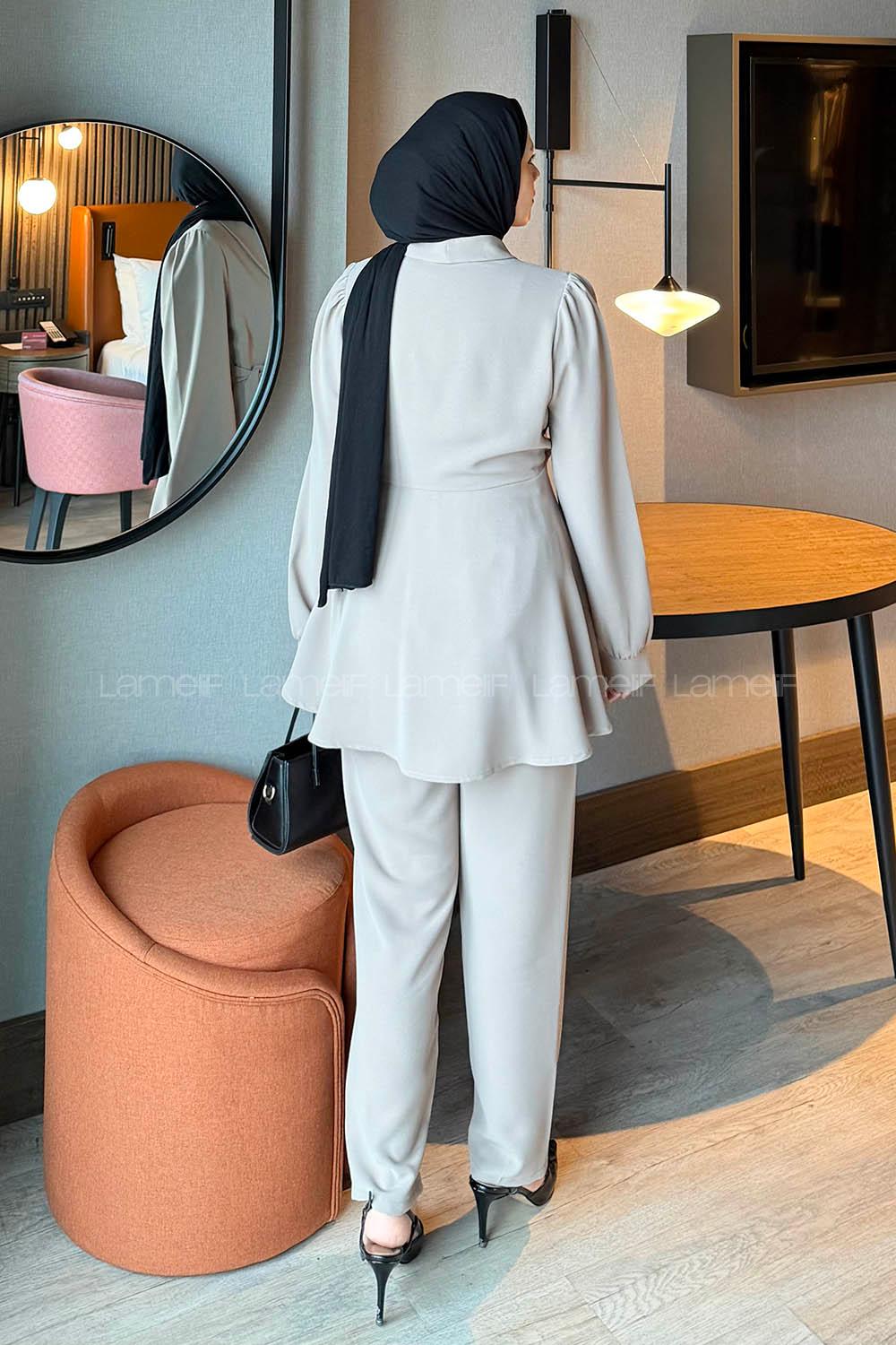 Lamelif Bağlamalı Ceketli Takım Vizonrengi