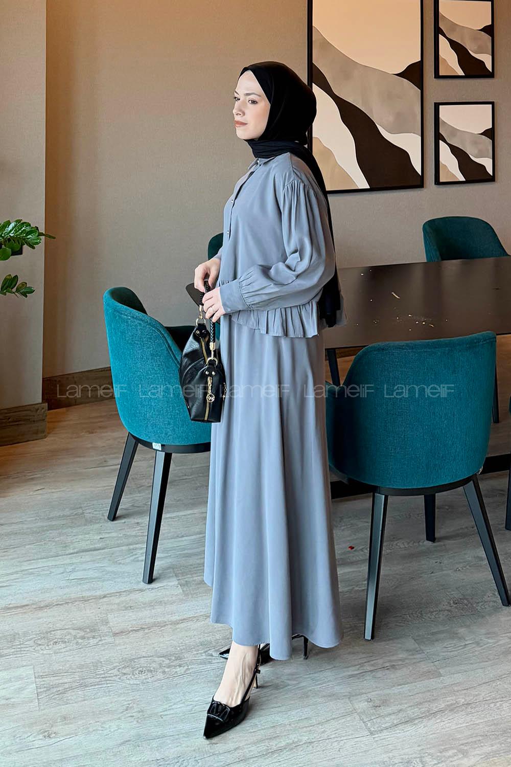 Lamelif Büzgü Detaylı Etekli Takım Antrasit