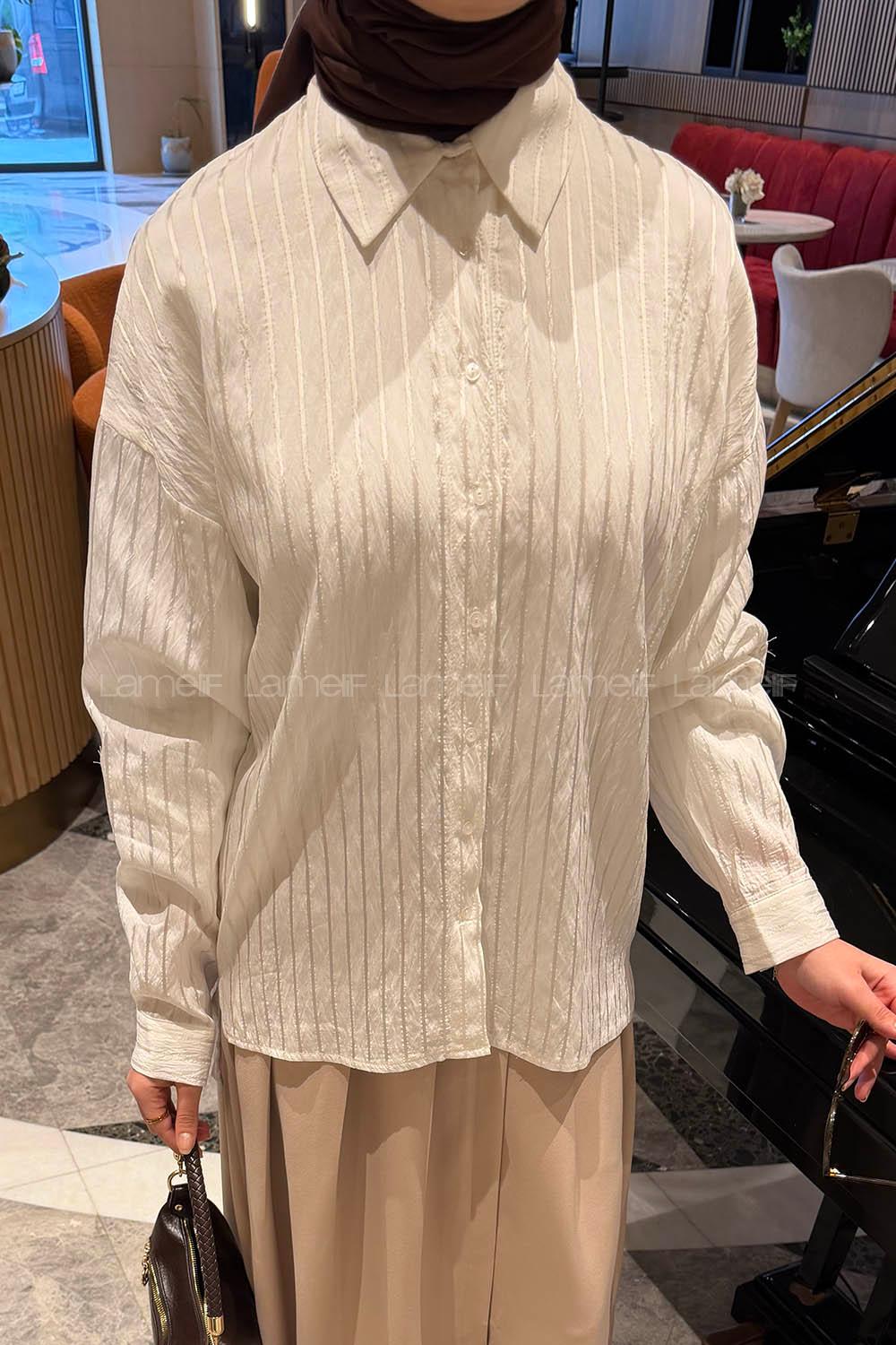 White Shirt Collar Long Arm Viscose Fabric Shirt