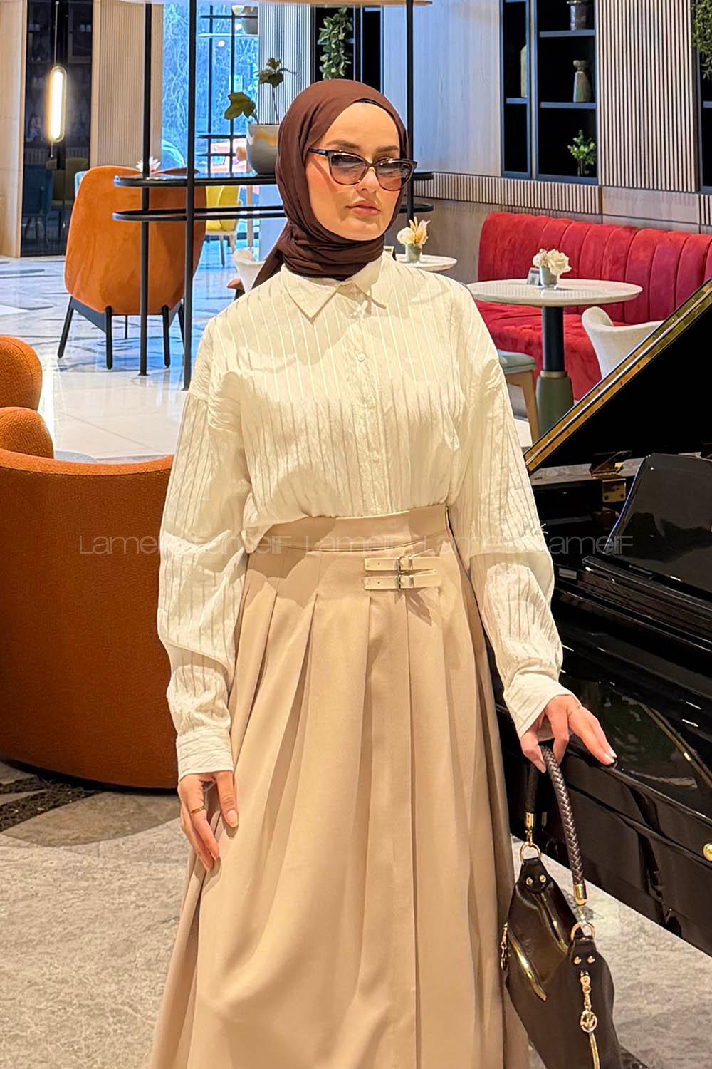 White Shirt Collar Long Arm Viscose Fabric Shirt