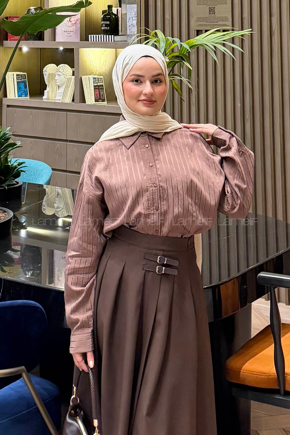 Brown Shirt Collar Long Arm Viscose Fabric Shirt