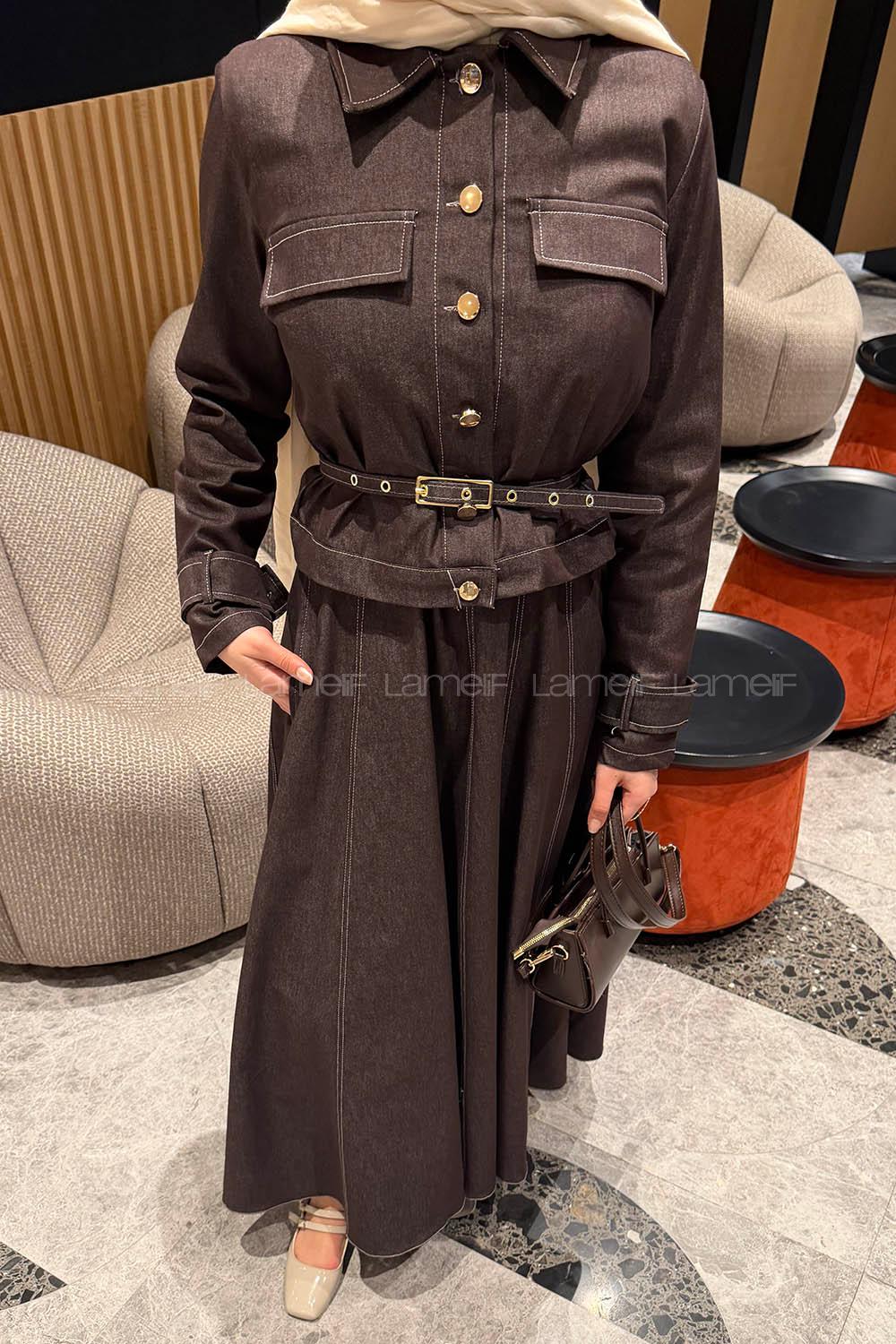 Lamelif Kemerli Jile Takım Kahverengi