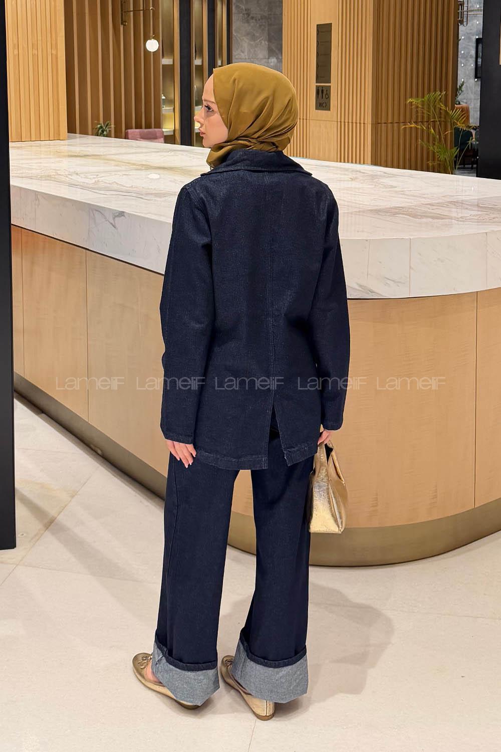 Lamelif Kot Ceket-Pantolon Takım Koyu Mavi