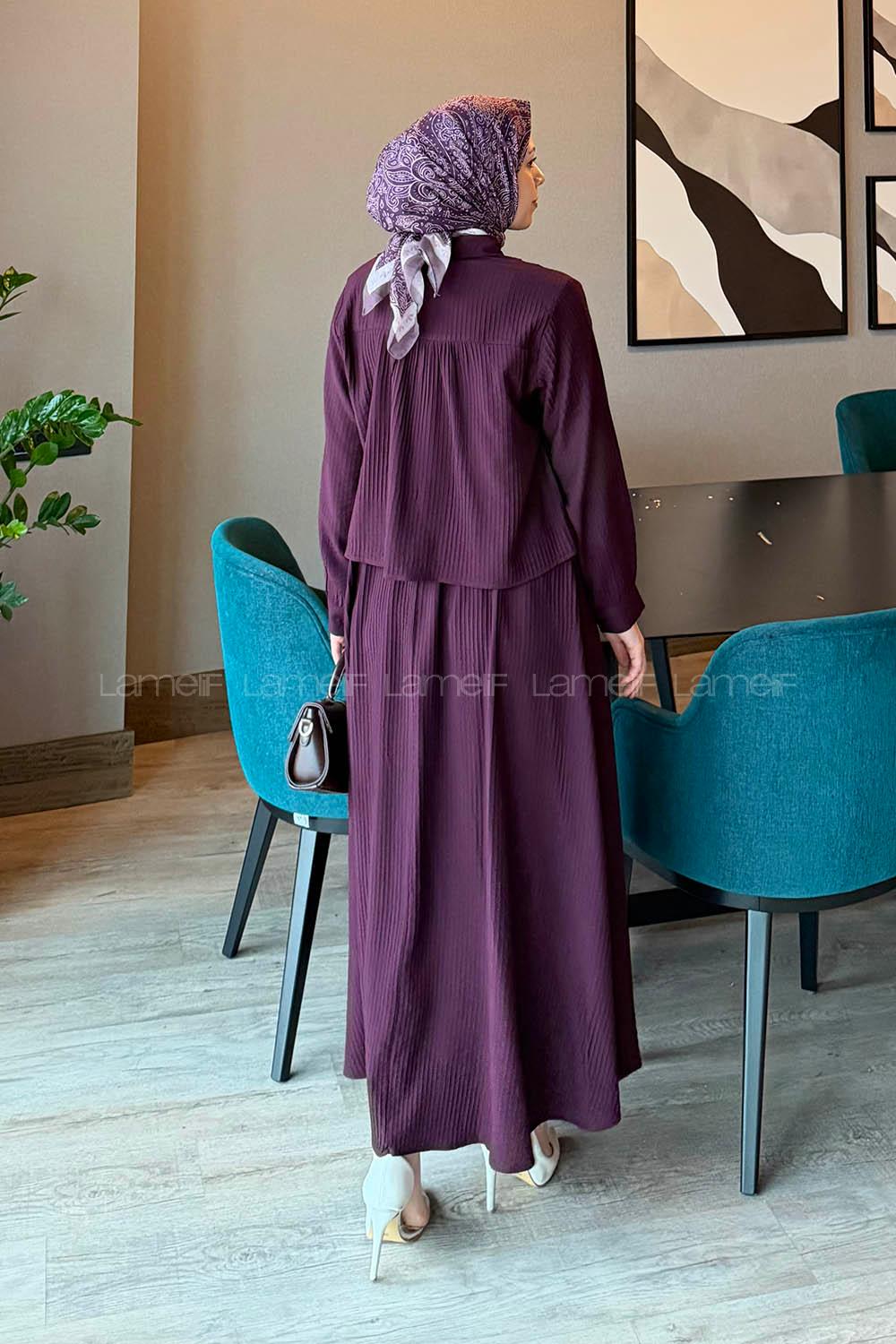 Lamelif Pileli Etekli İkili Takım Bordo