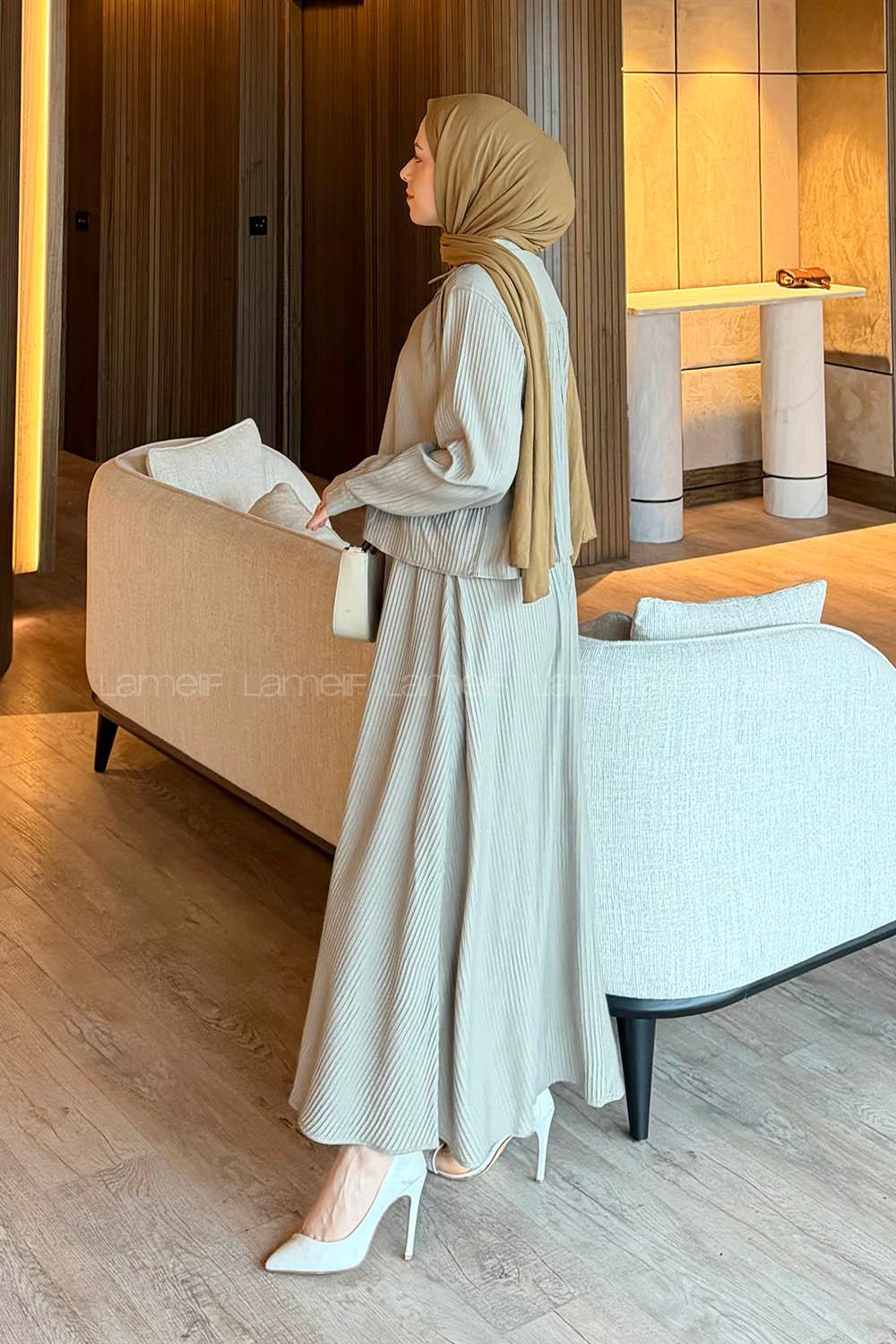 Lamelif Pileli Etekli İkili Takım Taş Rengi