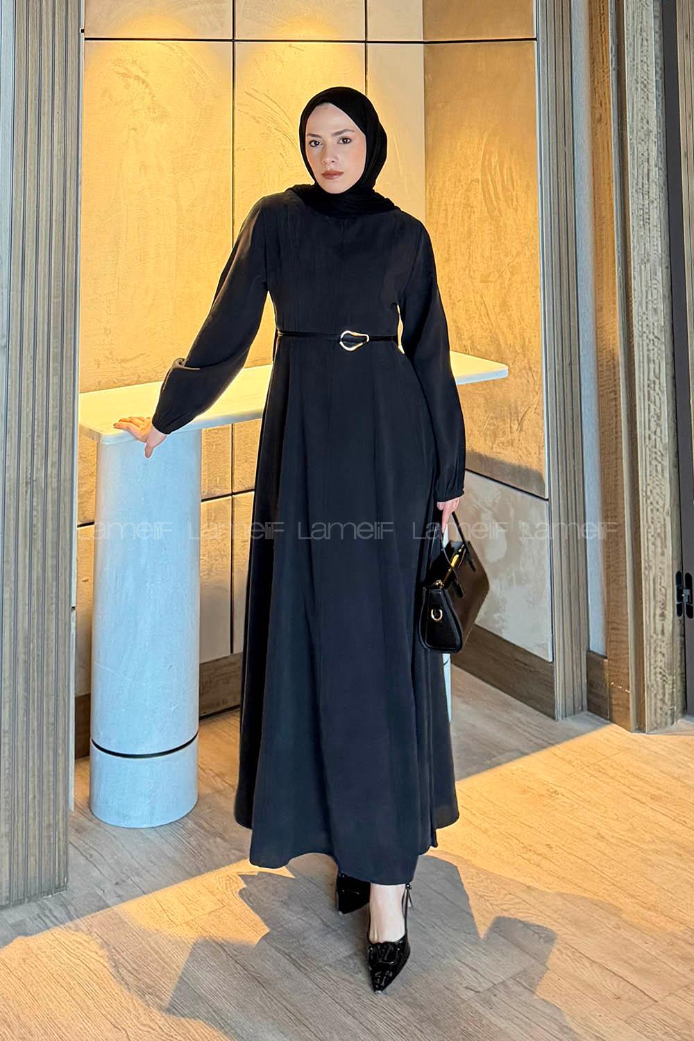 Lamelif Toka Detaylı Tensel Elbise Siyah