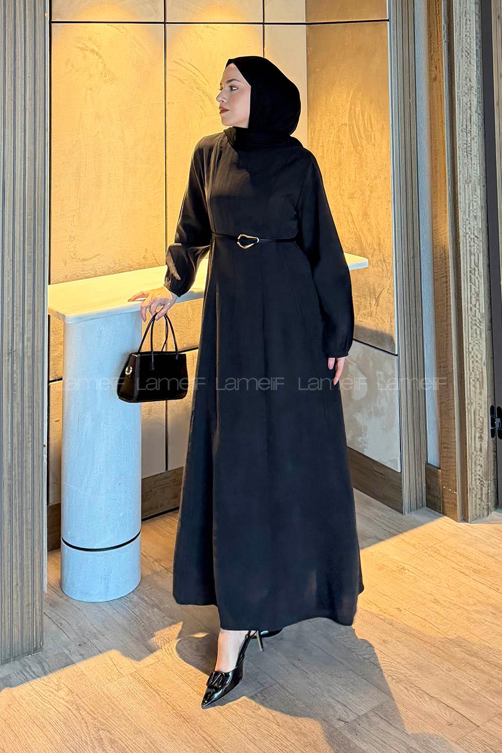 Lamelif Toka Detaylı Tensel Elbise Siyah