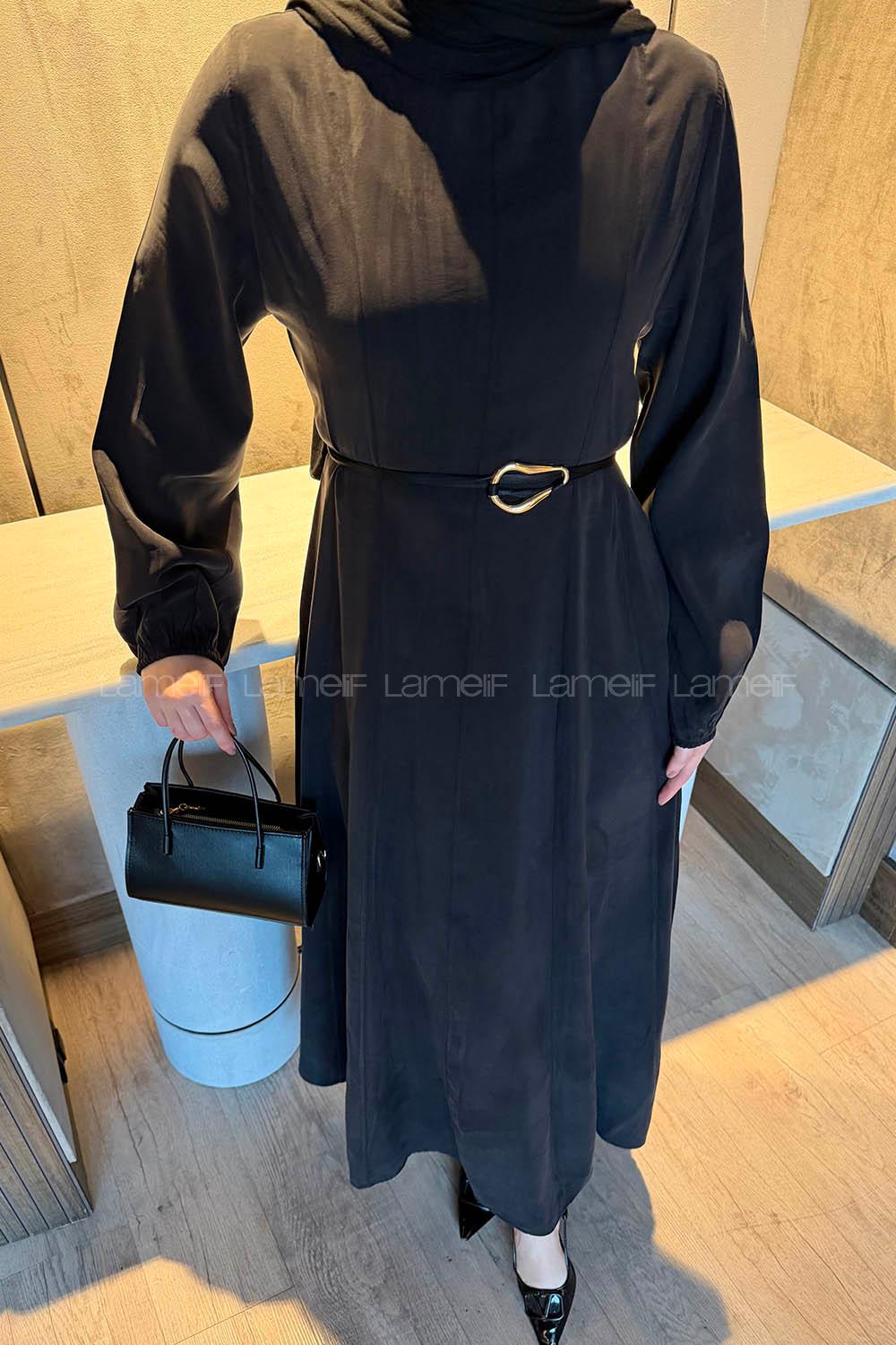 Lamelif Toka Detaylı Tensel Elbise Siyah