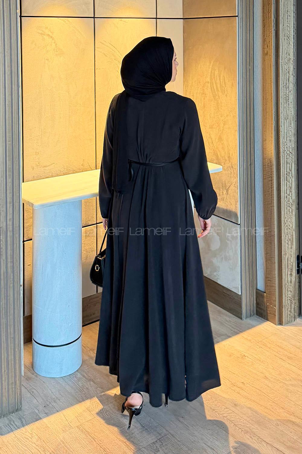 Lamelif Toka Detaylı Tensel Elbise Siyah