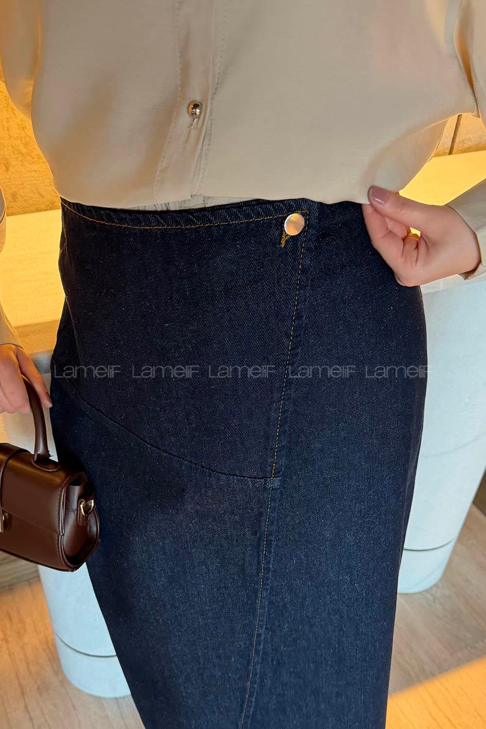 Lamelif Kruvaze Kapama Tesettür Kot Etek Kot  Mavisi