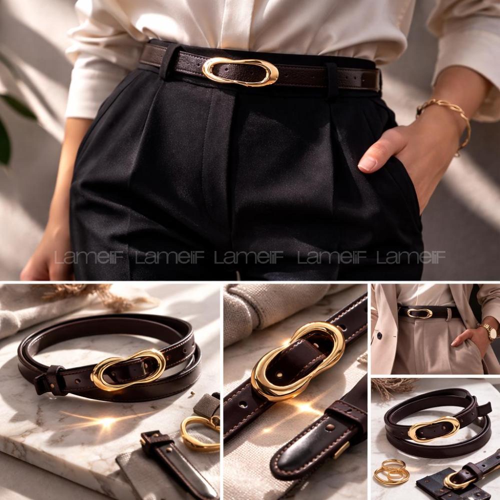 Lamelif Kadın Tasarım Gold Tokalı Kemer