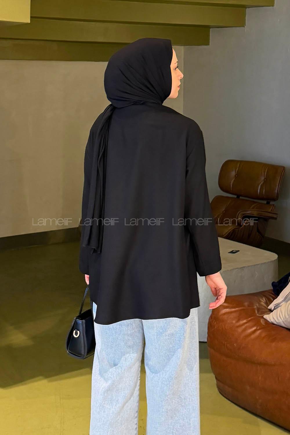 Black Long Arm Crepe Fabric Kimono