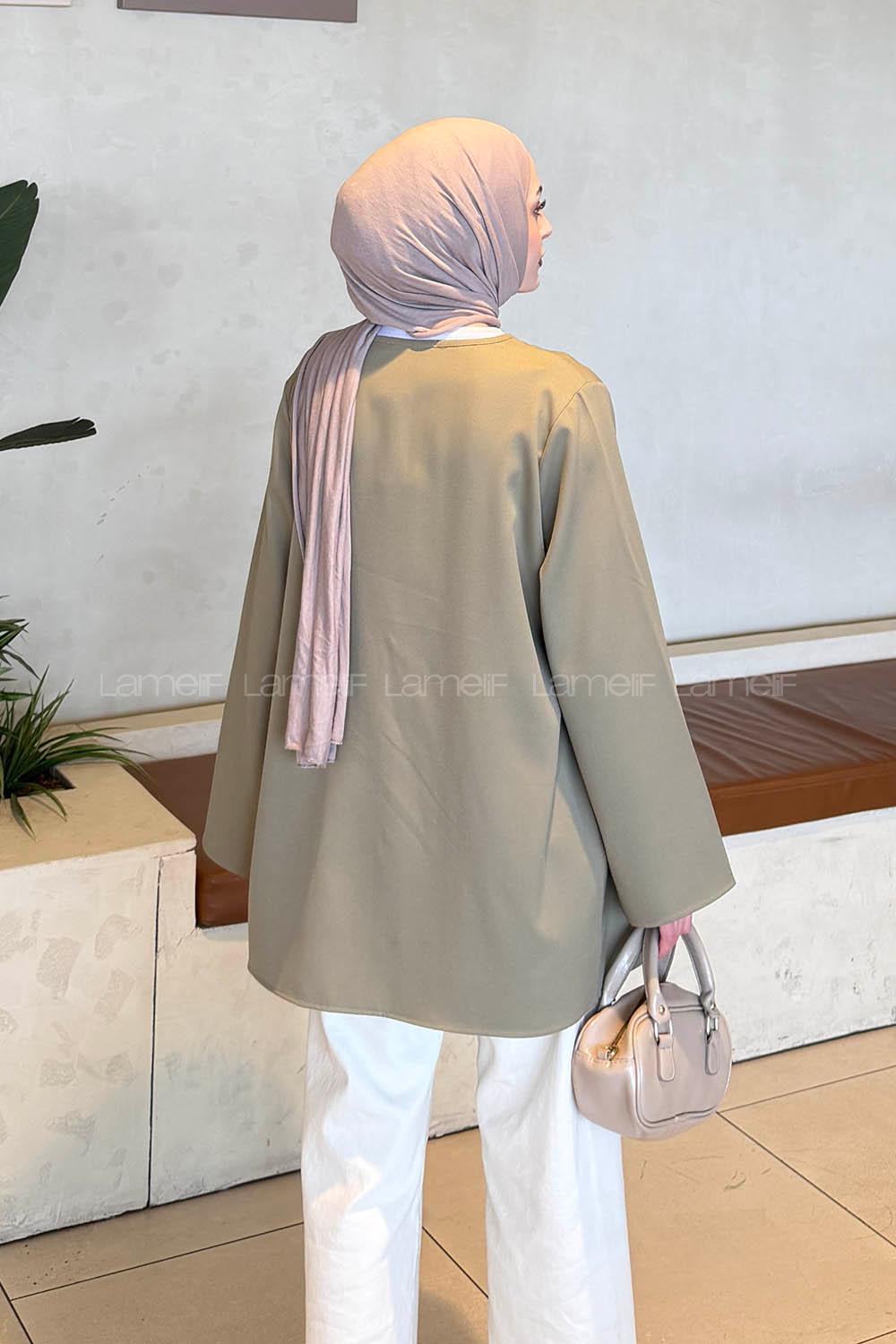 Khaki V Neck Cotton Tunic