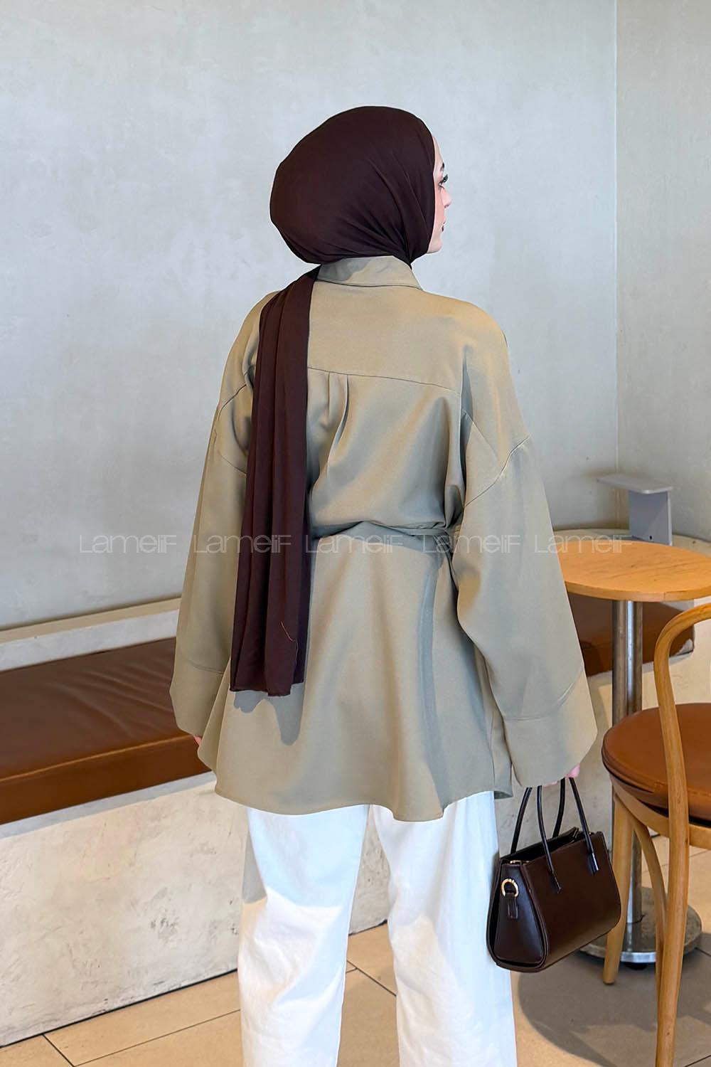 Khaki Shirt Collar Cotton Tunic