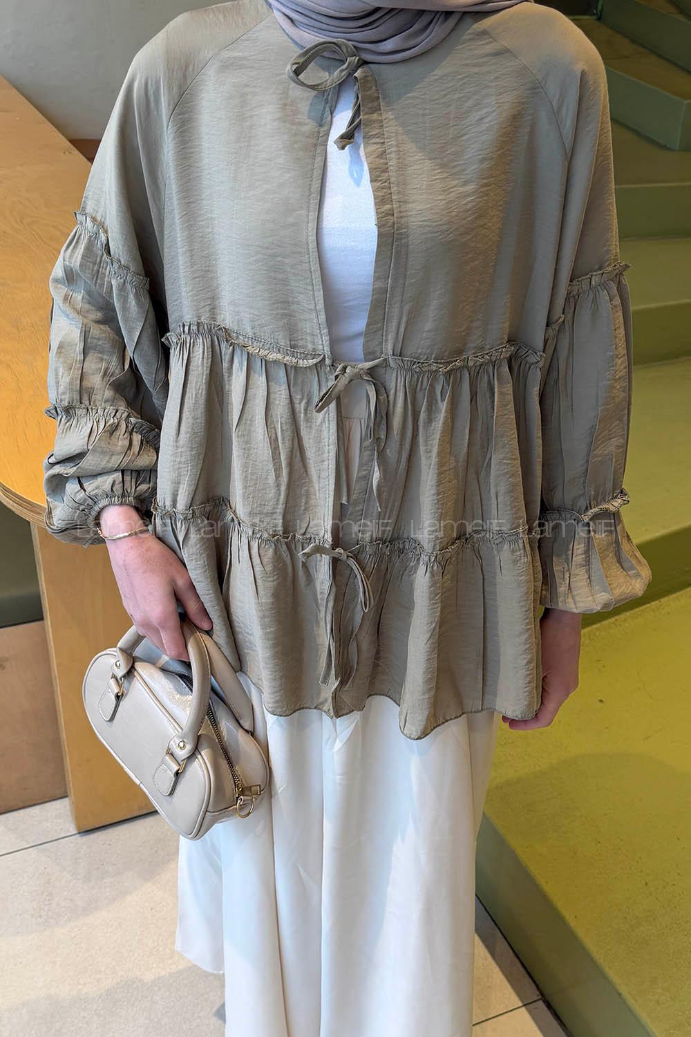 Khaki Shirt Collar Viscose Fabric Modal Tunic