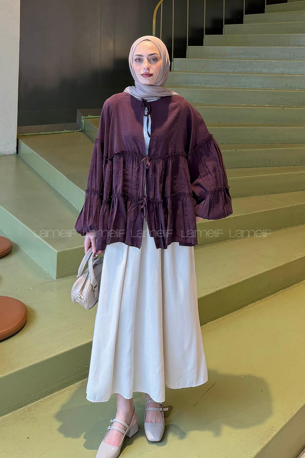 Lamelif Bağlama Detaylı Tunik Mürdüm