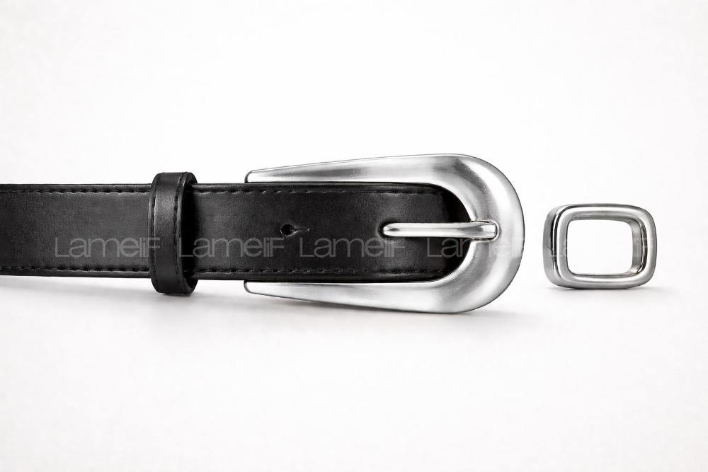 Lamelif Kadın Luna Geniş Oval Gümüş Tokalı Kemer