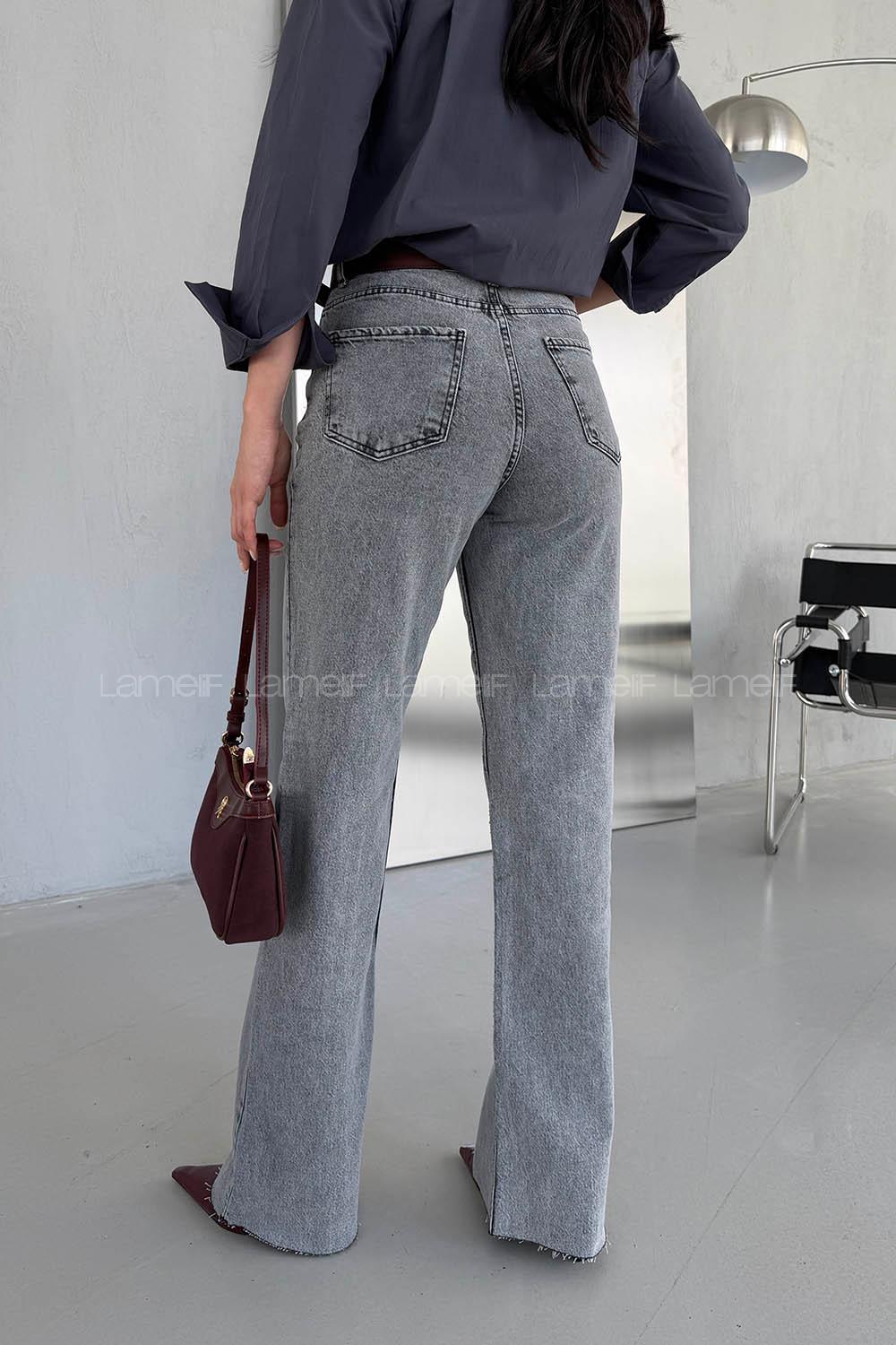 Lamelif Kesik Paça Fit Jean Gri Yıkama