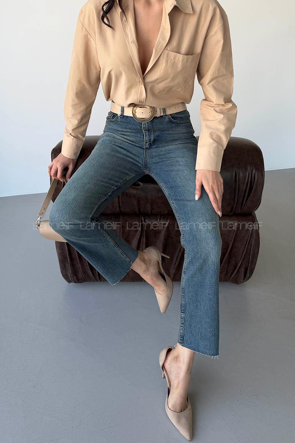 Lamelif Kesik Paça Fit Jean Mavi Yıkama