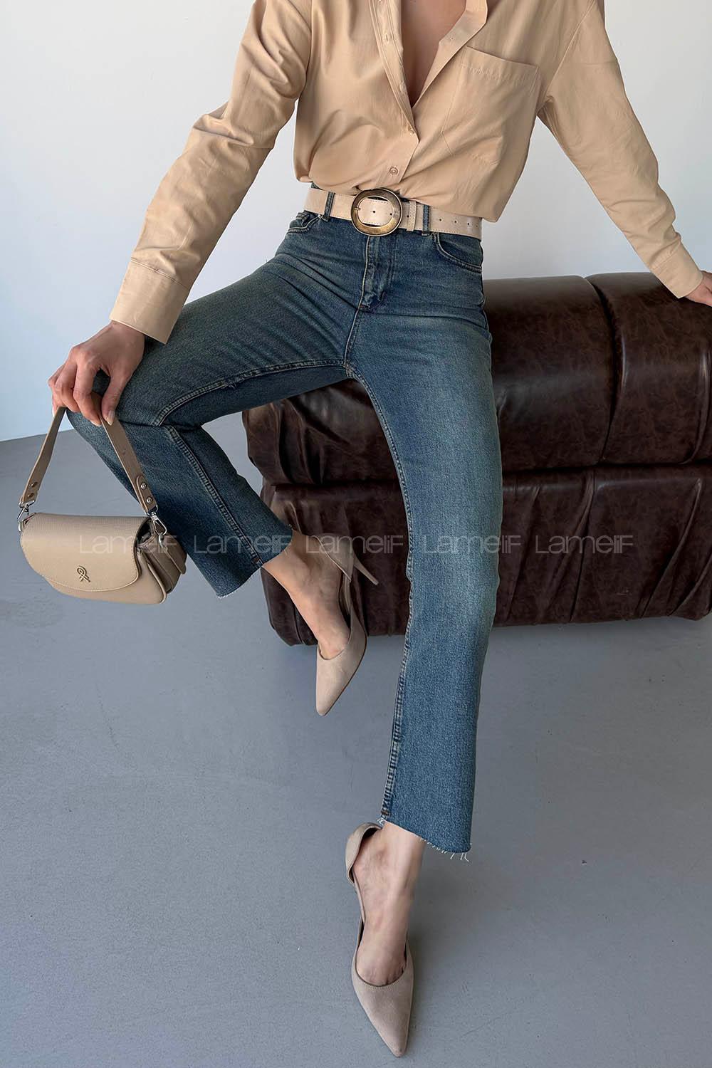 Lamelif Kesik Paça Fit Jean Mavi Yıkama