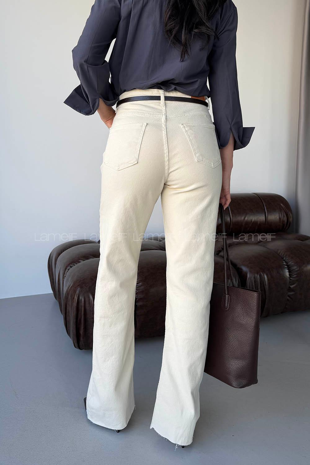 Cream Denim High Waist Denim Pants