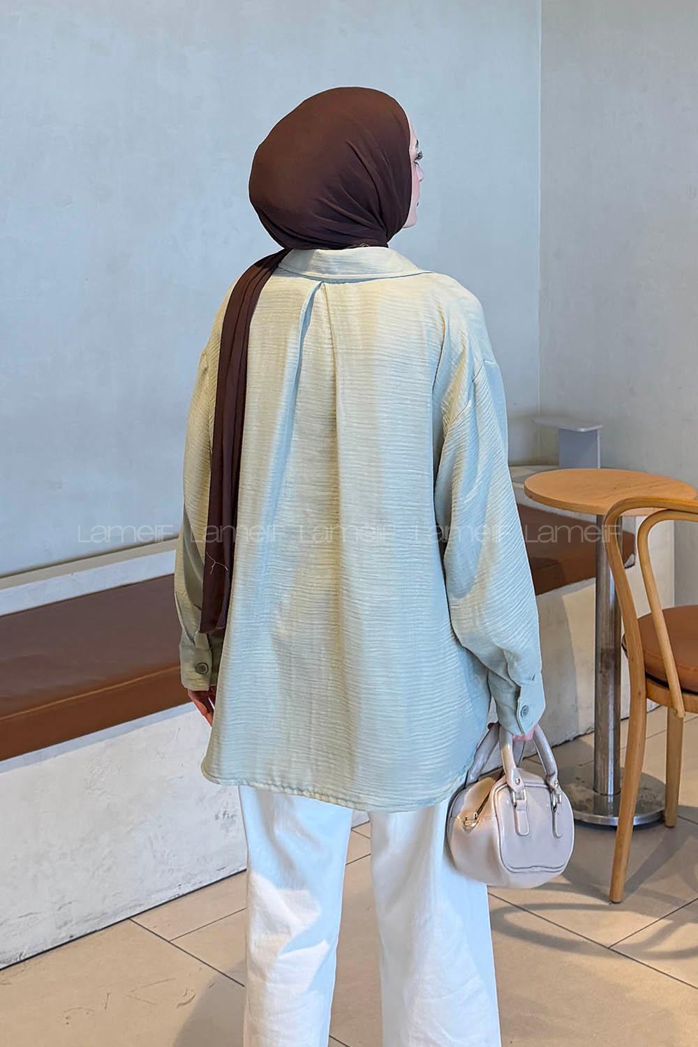 Lamelif Müslin Kumaş Oversize Gömlek Mint Yeşili