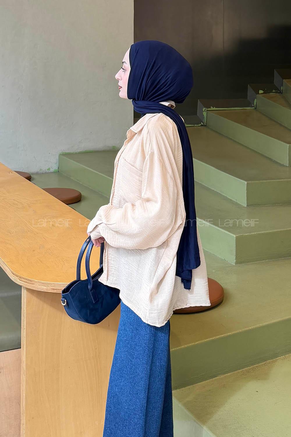 Lamelif Müslin Kumaş Oversize Gömlek Sütlü Kahve