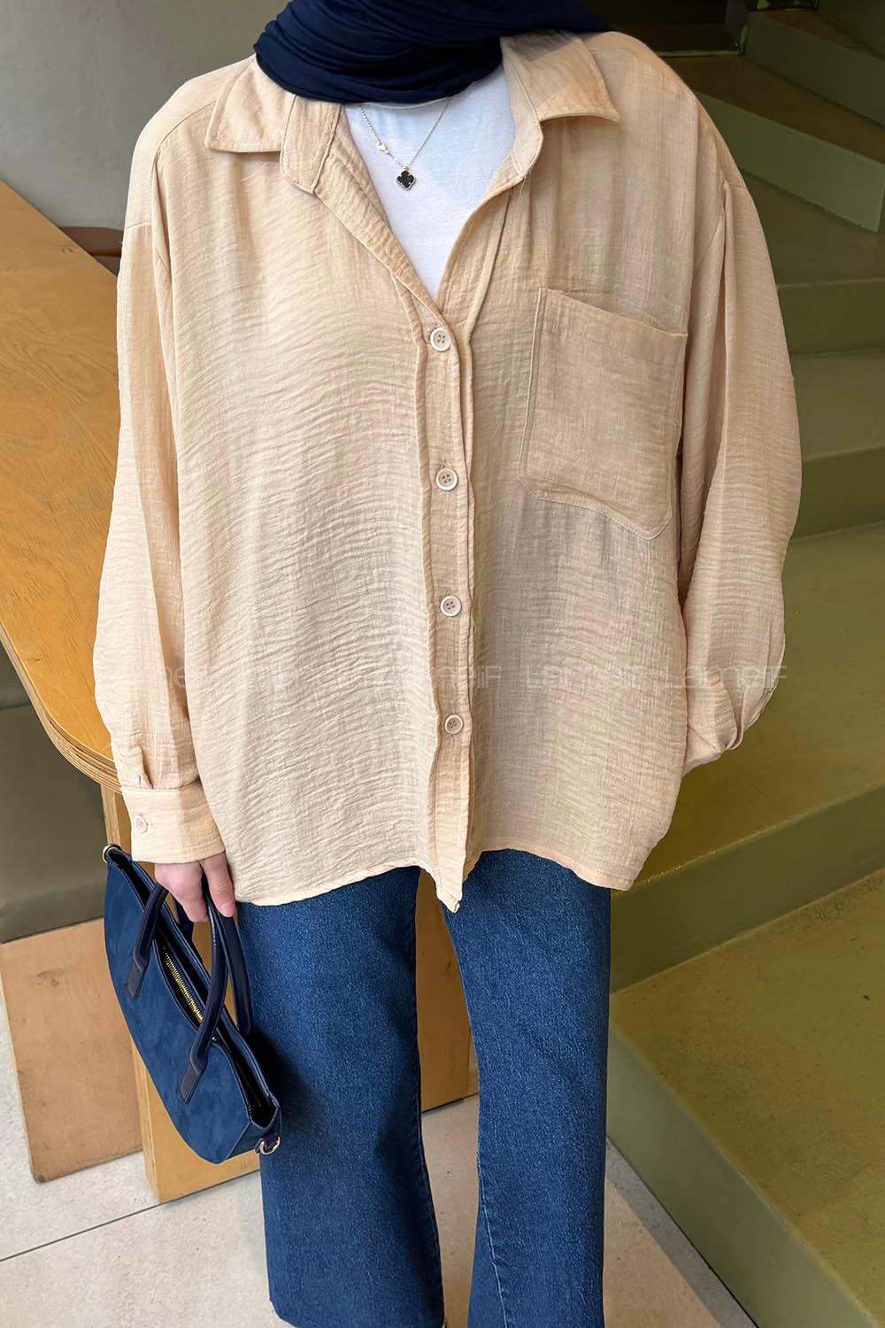 Lamelif Müslin Kumaş Oversize Gömlek Sütlü Kahve