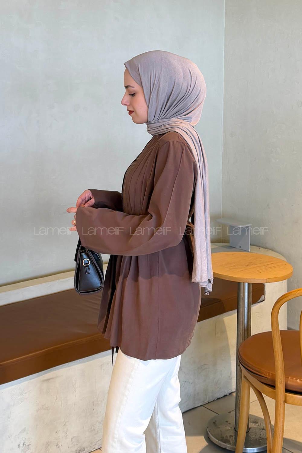 Lamelif Önü Pileli Tunik Kahverengi