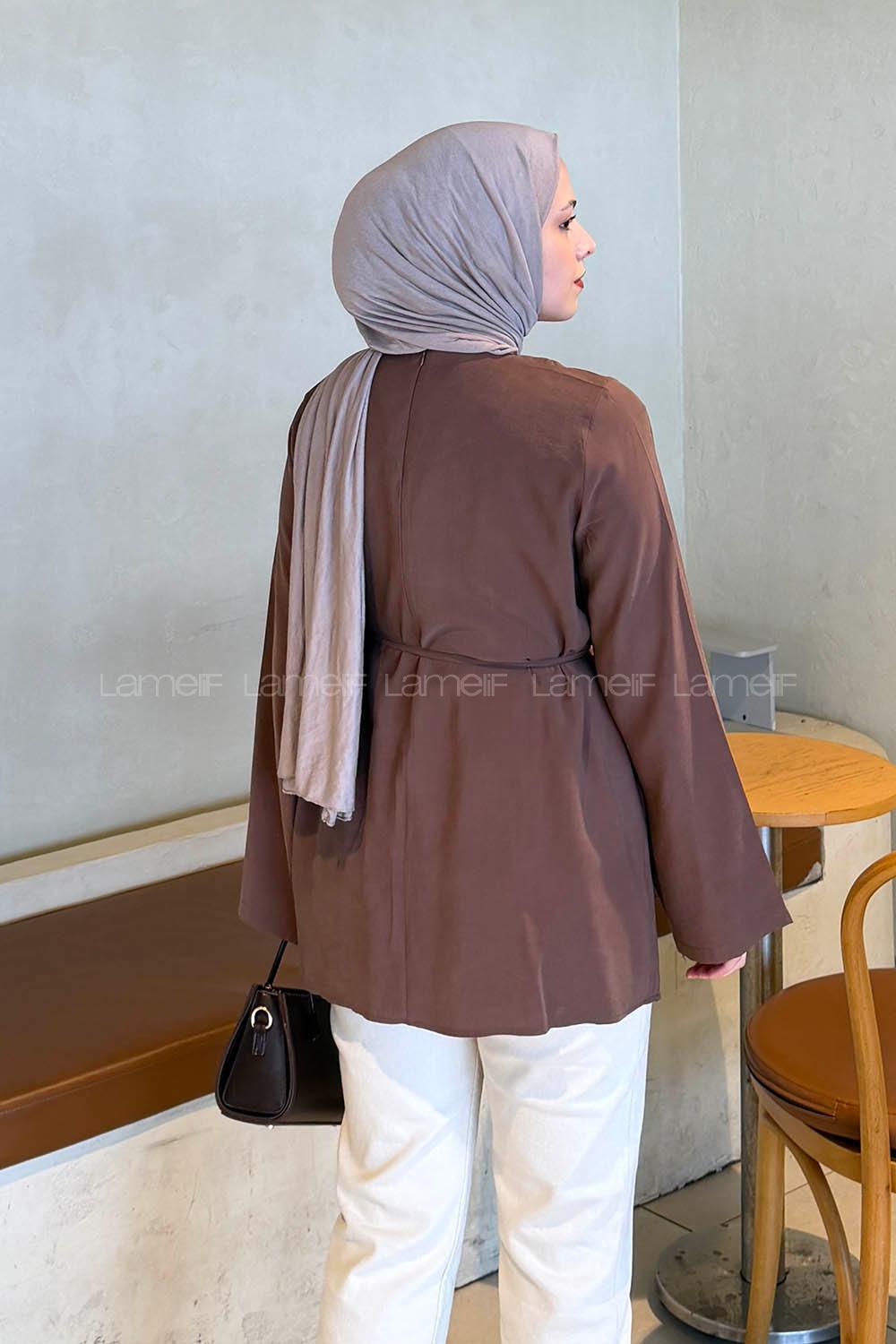 Lamelif Önü Pileli Tunik Kahverengi