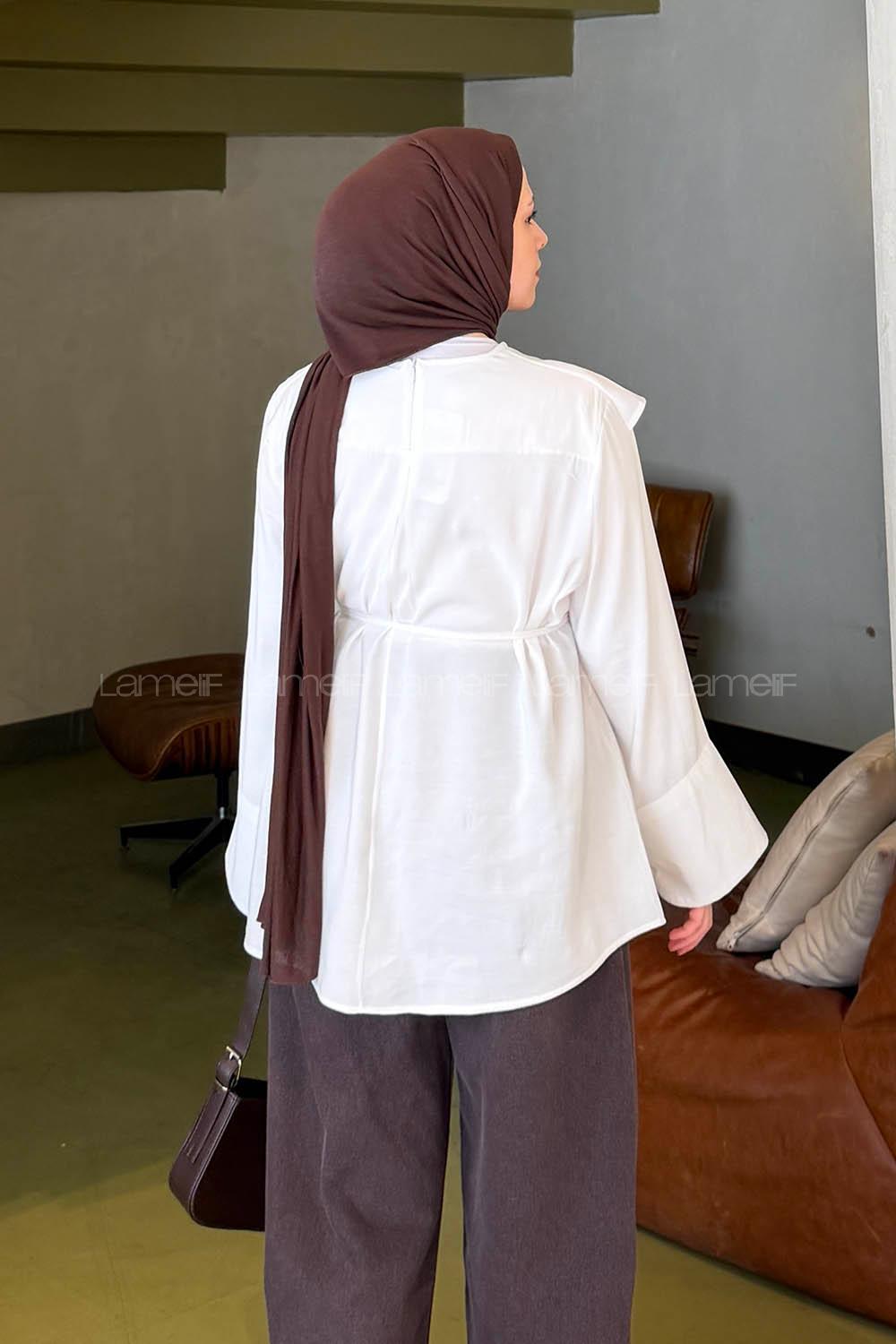 Lamelif Pelerin Detaylı Tunik Beyaz