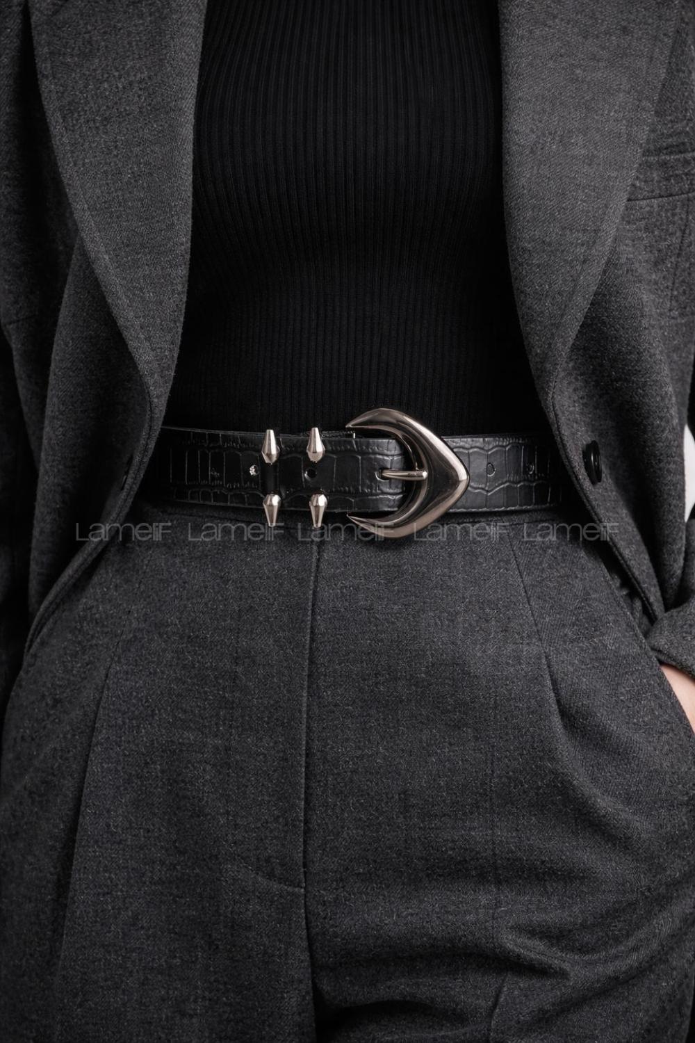 Lamelif Kadın Noir Edge Kemer Çeket Gömlek Pantolon