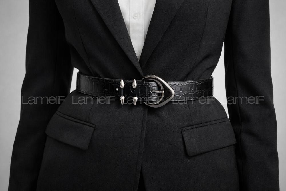 Lamelif Kadın Noir Edge Kemer Çeket Gömlek Pantolon